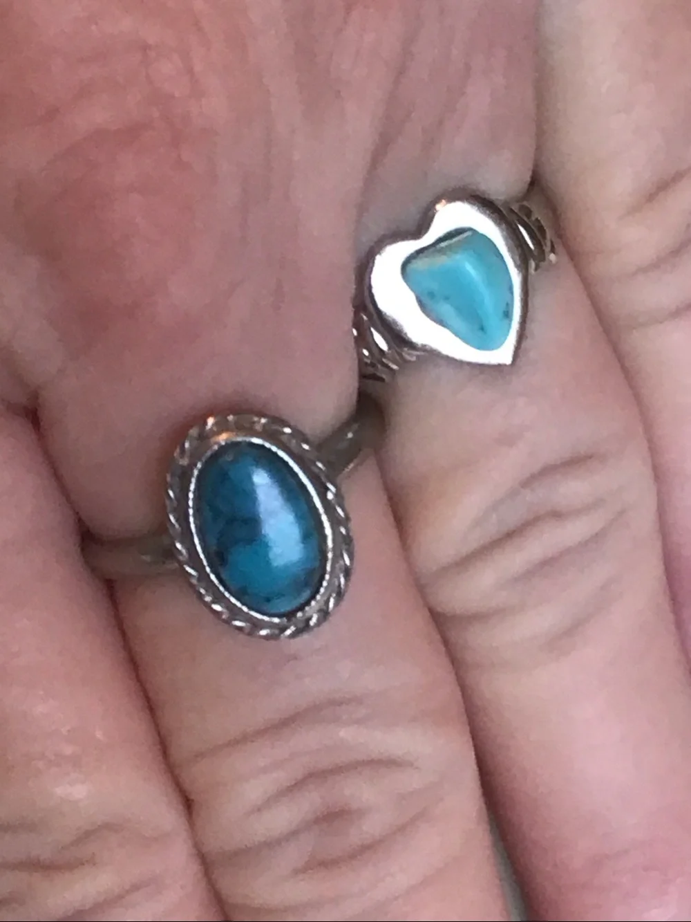 Two Vintage Turquoise Silver-toned Rings, Adjustable